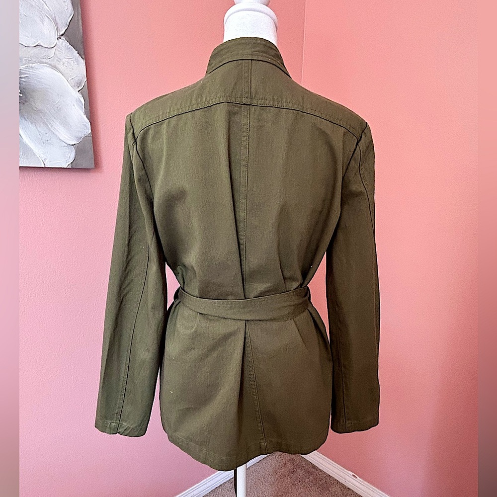 Draper James utility military inspired Field Jacket in Green Twill tie belt SZ S - Picture 7 of 12